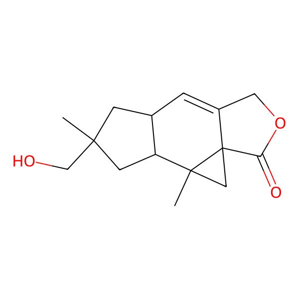 2D Structure of (1aS)-7,8balpha-Dimethyl-7beta-(hydroxymethyl)-1,4,5abeta,6,7,8,8abeta,8b-octahydrocycloprop(4,5)indeno(5,6-c)furan-2-one