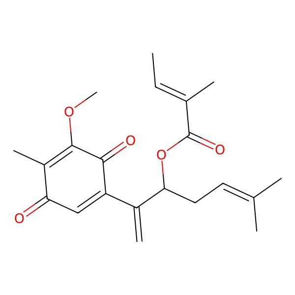 2D Structure of [(3S)-2-(5-methoxy-4-methyl-3,6-dioxocyclohexa-1,4-dien-1-yl)-6-methylhepta-1,5-dien-3-yl] (E)-2-methylbut-2-enoate