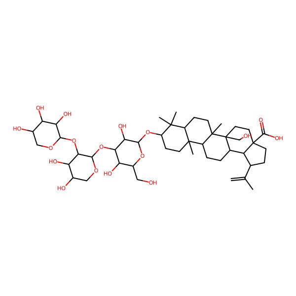2D Structure of 9-[4-[4,5-Dihydroxy-3-(3,4,5-trihydroxyoxan-2-yl)oxyoxan-2-yl]oxy-3,5-dihydroxy-6-(hydroxymethyl)oxan-2-yl]oxy-5a-(hydroxymethyl)-5b,8,8,11a-tetramethyl-1-prop-1-en-2-yl-1,2,3,4,5,6,7,7a,9,10,11,11b,12,13,13a,13b-hexadecahydrocyclopenta[a]chrysene-3a-carboxylic acid