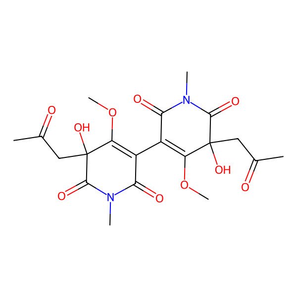 2D Structure of (3R)-3-hydroxy-5-[(5S)-5-hydroxy-4-methoxy-1-methyl-2,6-dioxo-5-(2-oxopropyl)pyridin-3-yl]-4-methoxy-1-methyl-3-(2-oxopropyl)pyridine-2,6-dione