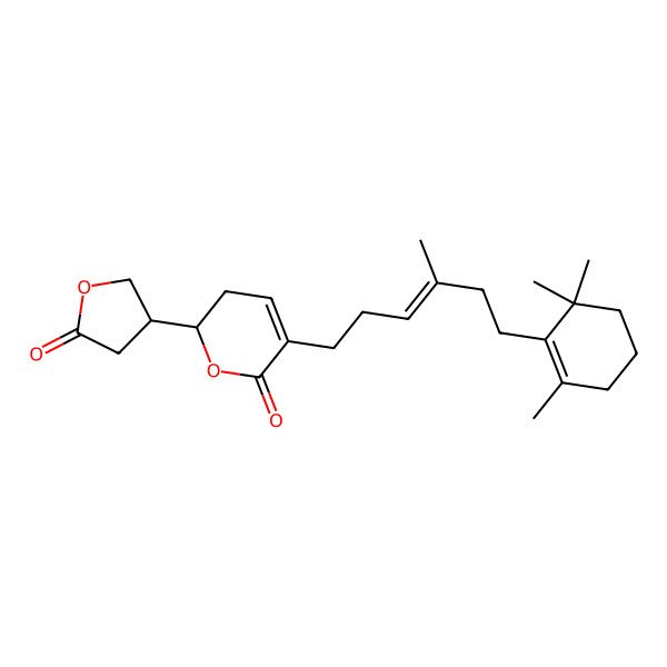 2D Structure of (2R)-5-[(E)-4-methyl-6-(2,6,6-trimethylcyclohexen-1-yl)hex-3-enyl]-2-[(3R)-5-oxooxolan-3-yl]-2,3-dihydropyran-6-one