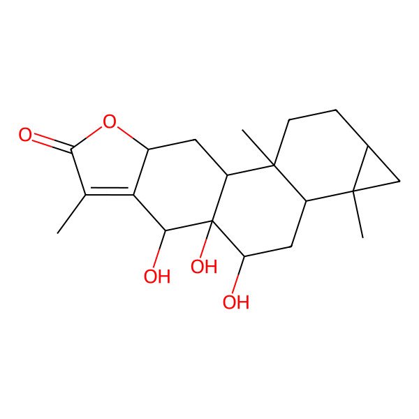 2D Structure of (1R,2S,5S,7R,8R,10S,11R,12R,17R)-10,11,12-trihydroxy-2,7,14-trimethyl-16-oxapentacyclo[9.7.0.02,8.05,7.013,17]octadec-13-en-15-one
