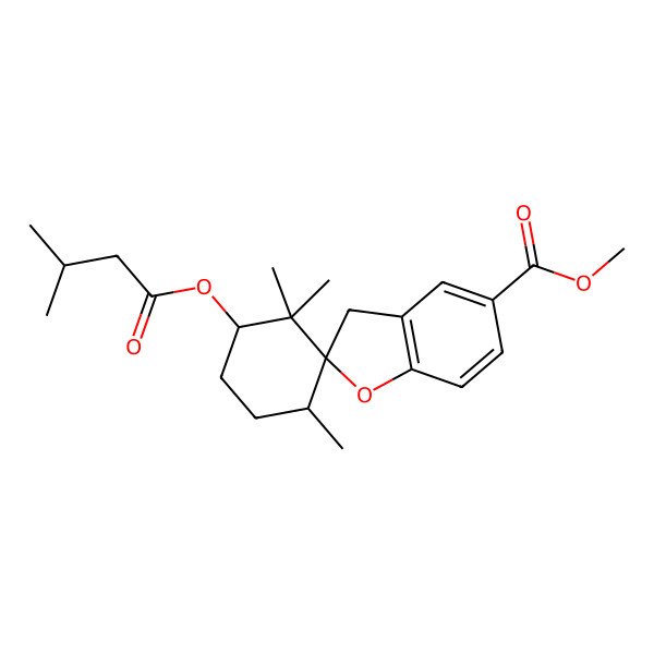 2D Structure of methyl (2R,3'S,6'R)-1',1',3'-trimethyl-6'-(3-methylbutanoyloxy)spiro[3H-1-benzofuran-2,2'-cyclohexane]-5-carboxylate