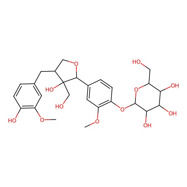 2D Structure of 2-[4-[3-Hydroxy-4-[(4-hydroxy-3-methoxyphenyl)methyl]-3-(hydroxymethyl)oxolan-2-yl]-2-methoxyphenoxy]-6-(hydroxymethyl)oxane-3,4,5-triol