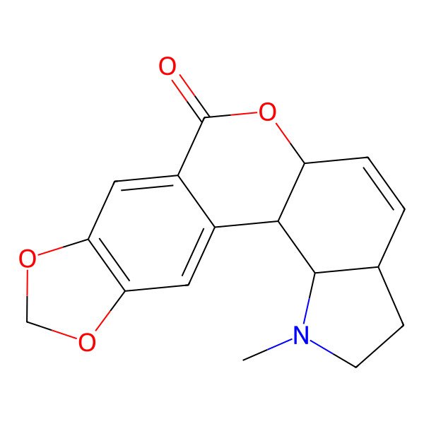 2D Structure of (2S,3R,7R,10R)-4-methyl-11,16,18-trioxa-4-azapentacyclo[11.7.0.02,10.03,7.015,19]icosa-1(20),8,13,15(19)-tetraen-12-one