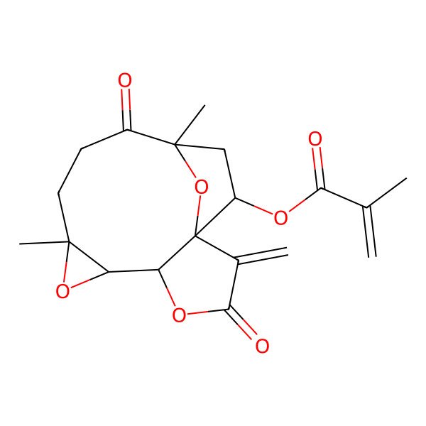 2D Structure of (8,12-Dimethyl-2-methylidene-3,11-dioxo-4,7,15-trioxatetracyclo[10.2.1.01,5.06,8]pentadecan-14-yl) 2-methylprop-2-enoate
