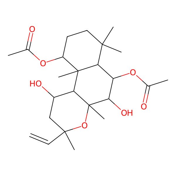 2D Structure of (6-acetyloxy-3-ethenyl-1,5-dihydroxy-3,4a,7,7,10a-pentamethyl-2,5,6,6a,8,9,10,10b-octahydro-1H-benzo[f]chromen-10-yl) acetate