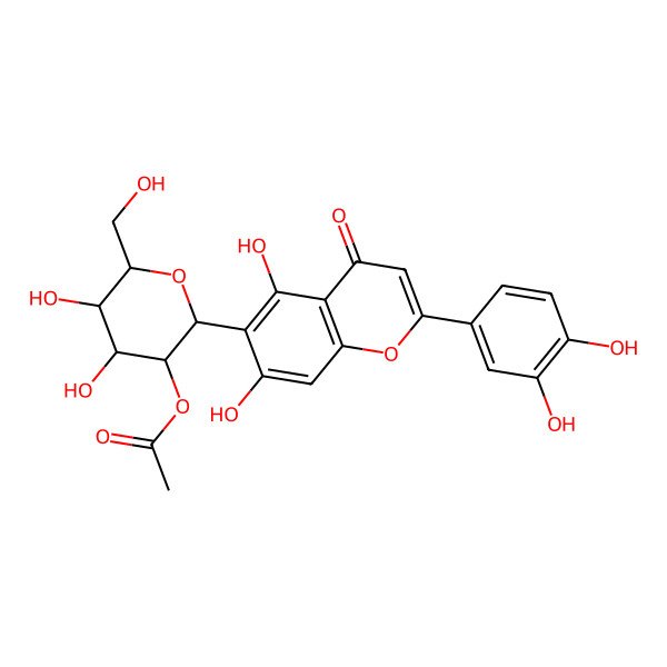 2D Structure of [2-[2-(3,4-Dihydroxyphenyl)-5,7-dihydroxy-4-oxochromen-6-yl]-4,5-dihydroxy-6-(hydroxymethyl)oxan-3-yl] acetate