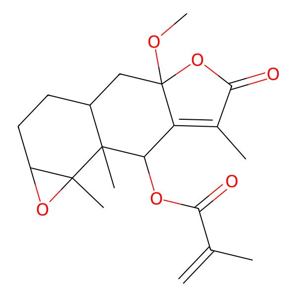 2D Structure of (3-Methoxy-6,9,10-trimethyl-5-oxo-4,11-dioxatetracyclo[7.5.0.03,7.010,12]tetradec-6-en-8-yl) 2-methylprop-2-enoate