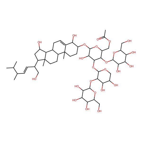 2D Structure of [(2R,3R,4R,5R,6R)-6-[[(3S,4R,8R,9S,10R,13R,14S,15S,17R)-4,15-dihydroxy-17-[(E,2R,5S)-1-hydroxy-5,6-dimethylhept-3-en-2-yl]-10,13-dimethyl-2,3,4,7,8,9,11,12,14,15,16,17-dodecahydro-1H-cyclopenta[a]phenanthren-3-yl]oxy]-4-[(2S,3S,4R,5R)-4,5-dihydroxy-3-[(2R,3R,4S,5R,6R)-3,4,5-trihydroxy-6-(hydroxymethyl)oxan-2-yl]oxyoxan-2-yl]oxy-5-hydroxy-3-[(2S,3R,4S,5R,6R)-3,4,5-trihydroxy-6-(hydroxymethyl)oxan-2-yl]oxyoxan-2-yl]methyl acetate
