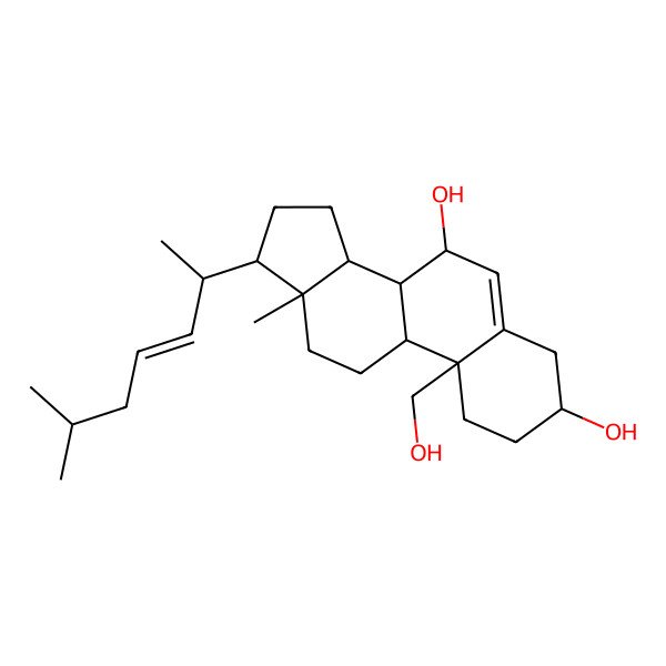 2D Structure of (3S,7R,8S,9S,10S,13R,14S,17R)-10-(hydroxymethyl)-13-methyl-17-[(E,2R)-6-methylhept-3-en-2-yl]-2,3,4,7,8,9,11,12,14,15,16,17-dodecahydro-1H-cyclopenta[a]phenanthrene-3,7-diol