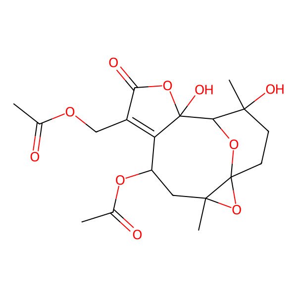 2D Structure of [(1R,3R,5S,10S,11R,12R)-5-acetyloxy-10,12-dihydroxy-3,12-dimethyl-8-oxo-2,9,15-trioxatetracyclo[9.3.1.01,3.06,10]pentadec-6-en-7-yl]methyl acetate