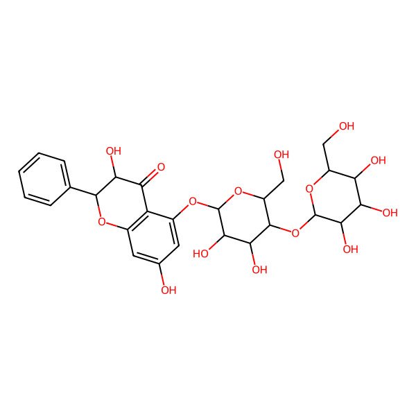 2D Structure of (2R,3S)-5-[(2S,3R,4R,5S,6R)-3,4-dihydroxy-6-(hydroxymethyl)-5-[(2S,3R,4S,5R,6R)-3,4,5-trihydroxy-6-(hydroxymethyl)oxan-2-yl]oxyoxan-2-yl]oxy-3,7-dihydroxy-2-phenyl-2,3-dihydrochromen-4-one