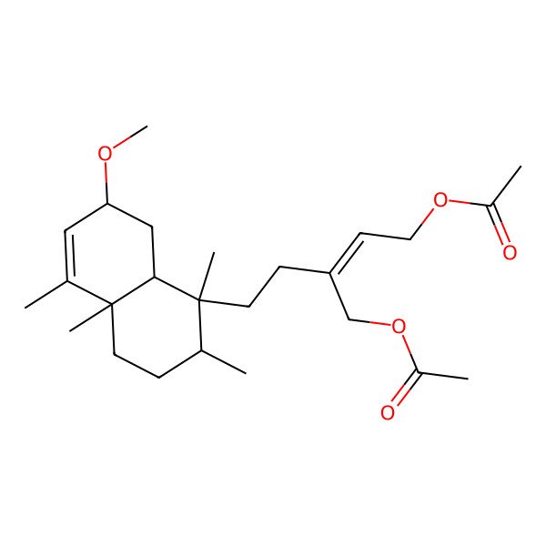 2D Structure of [(E)-5-[(1S,2R,4aR,7S,8aR)-7-methoxy-1,2,4a,5-tetramethyl-2,3,4,7,8,8a-hexahydronaphthalen-1-yl]-3-(acetyloxymethyl)pent-2-enyl] acetate