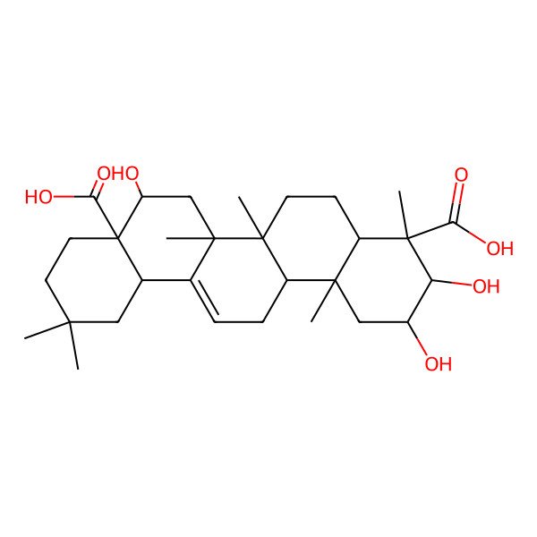 2D Structure of (2S,3R,4S,4aR,6aR,6bS,8S,8aR,12aS,14aR,14bR)-2,3,8-trihydroxy-4,6a,6b,11,11,14b-hexamethyl-1,2,3,4a,5,6,7,8,9,10,12,12a,14,14a-tetradecahydropicene-4,8a-dicarboxylic acid