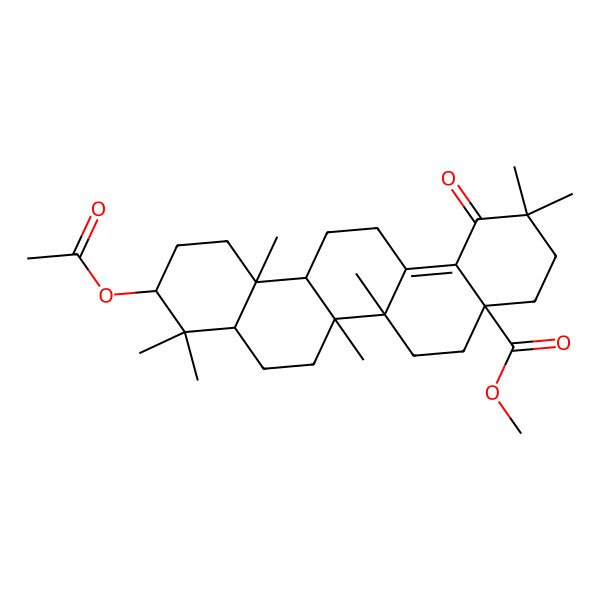 2D Structure of methyl (4aS,6aR,6aS,6bR,8aR,10S,12aR)-10-acetyloxy-2,2,6a,6b,9,9,12a-heptamethyl-1-oxo-4,5,6,6a,7,8,8a,10,11,12,13,14-dodecahydro-3H-picene-4a-carboxylate