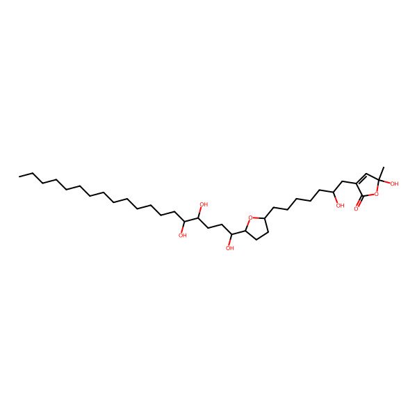 2D Structure of (5S)-5-hydroxy-3-[(2R)-2-hydroxy-7-[(2R,5S)-5-[(1S,4S,5S)-1,4,5-trihydroxynonadecyl]oxolan-2-yl]heptyl]-5-methylfuran-2-one