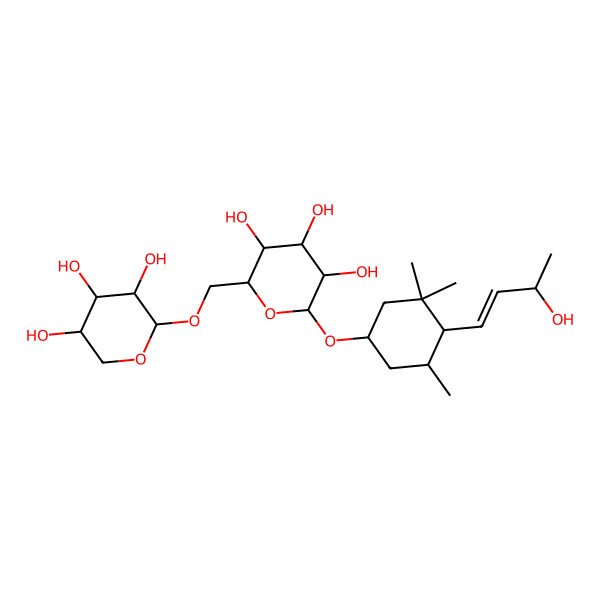 2D Structure of (2R,3R,4S,5S,6R)-2-[(1S,4R,5R)-4-[(E,3R)-3-hydroxybut-1-enyl]-3,3,5-trimethylcyclohexyl]oxy-6-[[(2S,3R,4S,5R)-3,4,5-trihydroxyoxan-2-yl]oxymethyl]oxane-3,4,5-triol