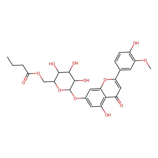 2D Structure of [3,4,5-Trihydroxy-6-[5-hydroxy-2-(4-hydroxy-3-methoxyphenyl)-4-oxochromen-7-yl]oxyoxan-2-yl]methyl butanoate