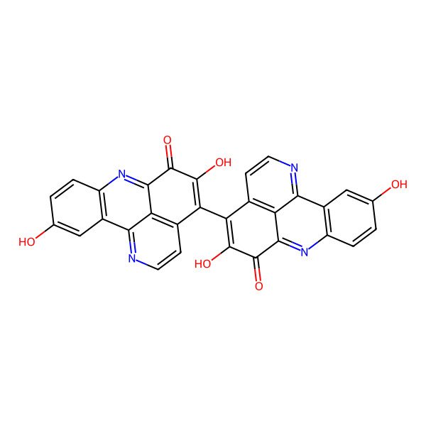 2D Structure of 12-(4,11-Dihydroxy-10-oxo-8,16-diazatetracyclo[7.7.1.02,7.013,17]heptadeca-1(16),2(7),3,5,8,11,13(17),14-octaen-12-yl)-4,11-dihydroxy-8,16-diazatetracyclo[7.7.1.02,7.013,17]heptadeca-1(16),2(7),3,5,8,11,13(17),14-octaen-10-one