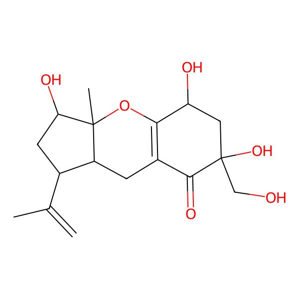 2D Structure of 3,5,7-trihydroxy-7-(hydroxymethyl)-3a-methyl-1-prop-1-en-2-yl-2,3,5,6,9,9a-hexahydro-1H-cyclopenta[b]chromen-8-one