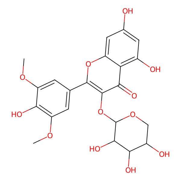 2D Structure of 5,7-dihydroxy-2-(4-hydroxy-3,5-dimethoxyphenyl)-3-[(2S,3R,4S,5S)-3,4,5-trihydroxyoxan-2-yl]oxychromen-4-one