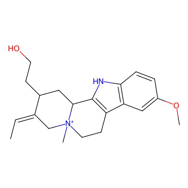 2D Structure of 2-[(2R,3Z,12bS)-3-ethylidene-9-methoxy-5-methyl-2,4,6,7,12,12b-hexahydro-1H-indolo[2,3-a]quinolizin-5-ium-2-yl]ethanol