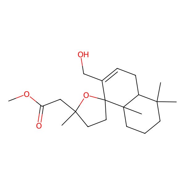 2D Structure of methyl 2-[(2'R,4aS,8S,8aS)-7-(hydroxymethyl)-2',4,4,8a-tetramethylspiro[2,3,4a,5-tetrahydro-1H-naphthalene-8,5'-oxolane]-2'-yl]acetate