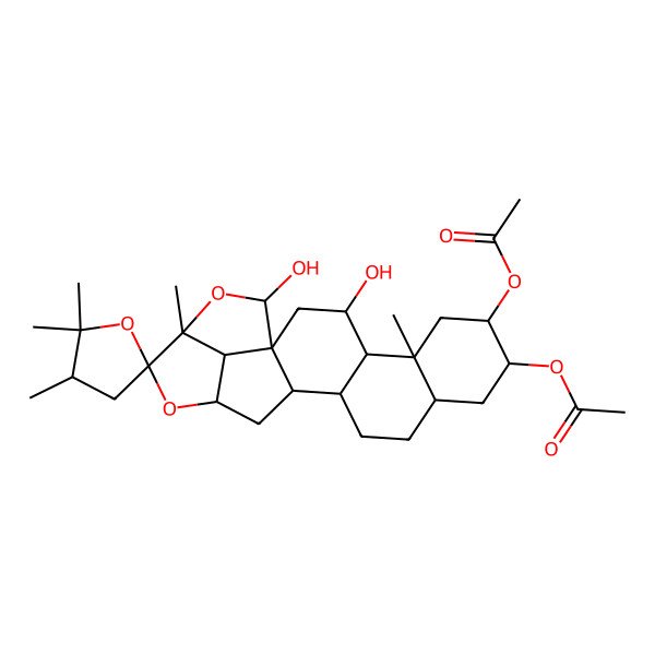 2D Structure of (7-Acetyloxy-3,21-dihydroxy-2',2',3',5,19-pentamethylspiro[17,20-dioxahexacyclo[14.5.1.01,14.04,13.05,10.019,22]docosane-18,5'-oxolane]-8-yl) acetate