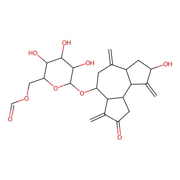 2D Structure of [(2R,3S,4S,5R,6R)-6-[[(3aR,4S,6aR,8S,9aR,9bR)-8-hydroxy-3,6,9-trimethylidene-2-oxo-3a,4,5,6a,7,8,9a,9b-octahydro-1H-cyclopenta[e]azulen-4-yl]oxy]-3,4,5-trihydroxyoxan-2-yl]methyl formate