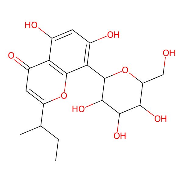 2D Structure of 2-[(2R)-butan-2-yl]-5,7-dihydroxy-8-[(2S,3R,4R,5S,6R)-3,4,5-trihydroxy-6-(hydroxymethyl)oxan-2-yl]chromen-4-one