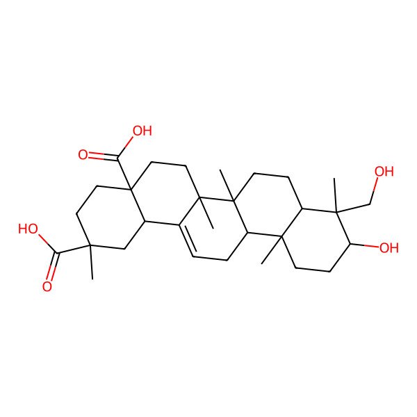 2D Structure of 10-Hydroxy-9-(hydroxymethyl)-2,6a,6b,9,12a-pentamethyl-1,3,4,5,6,6a,7,8,8a,10,11,12,13,14b-tetradecahydropicene-2,4a-dicarboxylic acid