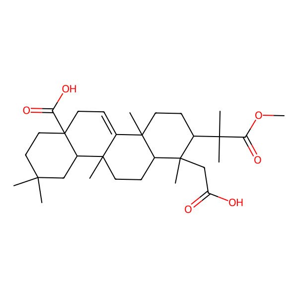 2D Structure of 1-(carboxymethyl)-2-(1-methoxy-2-methyl-1-oxopropan-2-yl)-1,4a,9,9,10b-pentamethyl-3,4,6,7,8,10,10a,11,12,12a-decahydro-2H-chrysene-6a-carboxylic acid