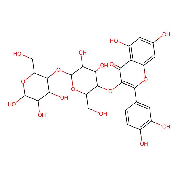 2D Structure of 3-[(2S,3R,4R,5S,6S)-4,5-dihydroxy-2-(hydroxymethyl)-6-[(2S,3R,4R,5S,6R)-4,5,6-trihydroxy-2-(hydroxymethyl)oxan-3-yl]oxyoxan-3-yl]oxy-2-(3,4-dihydroxyphenyl)-5,7-dihydroxychromen-4-one