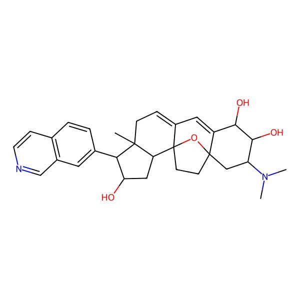 2D Structure of 14-(Dimethylamino)-5-isoquinolin-7-yl-6-methyl-19-oxapentacyclo[14.2.1.01,9.02,6.011,16]nonadeca-8,10-diene-4,12,13-triol