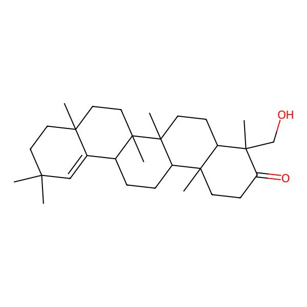 2D Structure of 4-(hydroxymethyl)-4,6a,6b,8a,11,11,14b-heptamethyl-2,4a,5,6,6a,7,8,9,10,13,14,14a-dodecahydro-1H-picen-3-one 2D Structure of 4-(hydroxymethyl)-4,6a,6b,8a,11,11,14b-heptamethyl-2,4a,5,6,6a,7,8,9,10,13,14,14a-dodecahydro-1H-picen-3-one