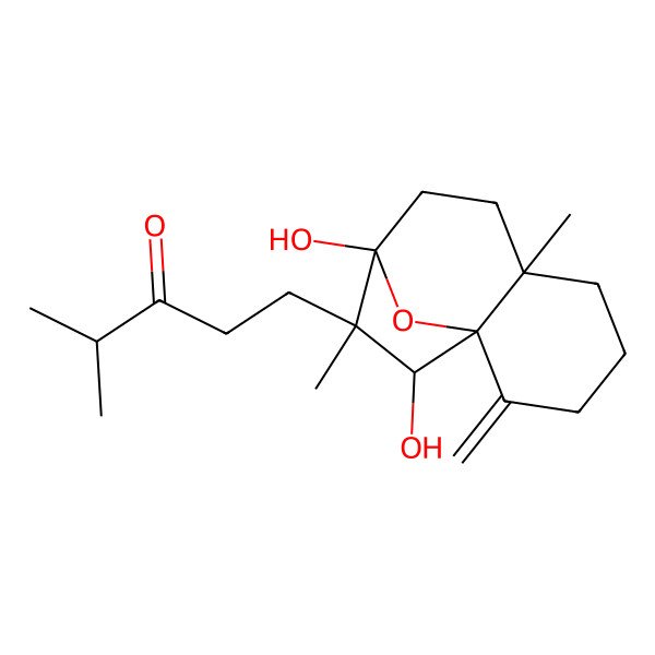 2D Structure of 1-[(1S,6S,9R,10R,11S)-9,11-dihydroxy-6,10-dimethyl-2-methylidene-12-oxatricyclo[7.2.1.01,6]dodecan-10-yl]-4-methylpentan-3-one