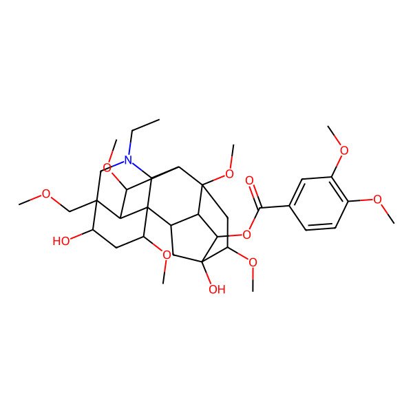 2D Structure of [(1S,2R,3R,4R,5S,6S,8R,9R,10R,13R,14R,16S,17S,18R)-11-ethyl-5,14-dihydroxy-6,8,16,18-tetramethoxy-13-(methoxymethyl)-11-azahexacyclo[7.7.2.12,5.01,10.03,8.013,17]nonadecan-4-yl] 3,4-dimethoxybenzoate