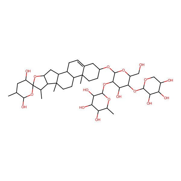 2D Structure of (2S,3R,4R,5R,6S)-2-[(2R,3R,4S,5S,6R)-2-[(1S,2S,3'S,4S,5'R,6R,6'R,7S,8R,9S,12S,13R,16S)-3',6'-dihydroxy-5',7,9,13-tetramethylspiro[5-oxapentacyclo[10.8.0.02,9.04,8.013,18]icos-18-ene-6,2'-oxane]-16-yl]oxy-4-hydroxy-6-(hydroxymethyl)-5-[(2S,3R,4S,5R)-3,4,5-trihydroxyoxan-2-yl]oxyoxan-3-yl]oxy-6-methyloxane-3,4,5-triol