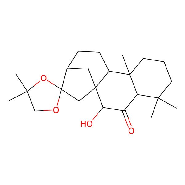 2D Structure of (1'R,2S,2'S,4'R,9'S,10'S,13'R)-2'-hydroxy-4,4,5',5',9'-pentamethylspiro[1,3-dioxolane-2,14'-tetracyclo[11.2.1.01,10.04,9]hexadecane]-3'-one