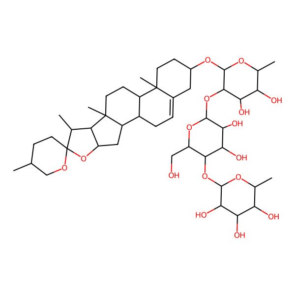 2D Structure of 2-[6-[4,5-Dihydroxy-6-methyl-2-(5',7,9,13-tetramethylspiro[5-oxapentacyclo[10.8.0.02,9.04,8.013,18]icos-18-ene-6,2'-oxane]-16-yl)oxyoxan-3-yl]oxy-4,5-dihydroxy-2-(hydroxymethyl)oxan-3-yl]oxy-6-methyloxane-3,4,5-triol