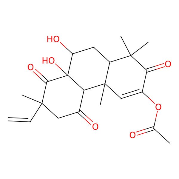 2D Structure of [(4aS,4bS,7S,8aS,9S,10aS)-7-ethenyl-8a,9-dihydroxy-1,1,4a,7-tetramethyl-2,5,8-trioxo-6,9,10,10a-tetrahydro-4bH-phenanthren-3-yl] acetate