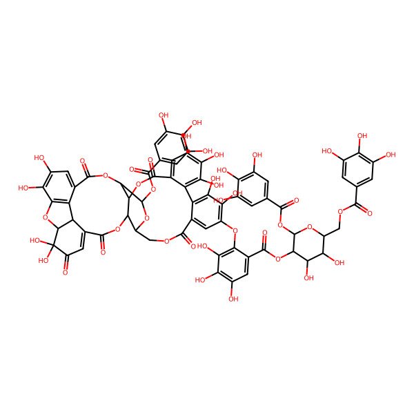 2D Structure of [(2S,3R,4S,5S,6R)-4,5-dihydroxy-2-(3,4,5-trihydroxybenzoyl)oxy-6-[(3,4,5-trihydroxybenzoyl)oxymethyl]oxan-3-yl] 3,4,5-trihydroxy-2-[[(1S,8R,9S,27R,29S,30R,39R)-2,2,14,15,16,19,20,35,36-nonahydroxy-3,6,11,24,32-pentaoxo-29-(3,4,5-trihydroxybenzoyl)oxy-7,10,25,28,31,40-hexaoxaoctacyclo[35.2.1.05,39.08,27.09,30.012,17.018,23.033,38]tetraconta-4,12,14,16,18,20,22,33,35,37-decaen-21-yl]oxy]benzoate