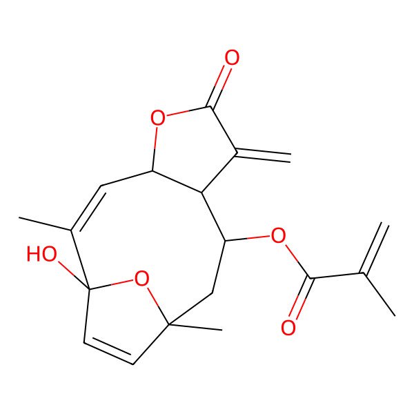 2D Structure of [(1R,2Z,4R,8R,9R,11R)-1-hydroxy-2,11-dimethyl-7-methylidene-6-oxo-5,14-dioxatricyclo[9.2.1.04,8]tetradeca-2,12-dien-9-yl] 2-methylprop-2-enoate