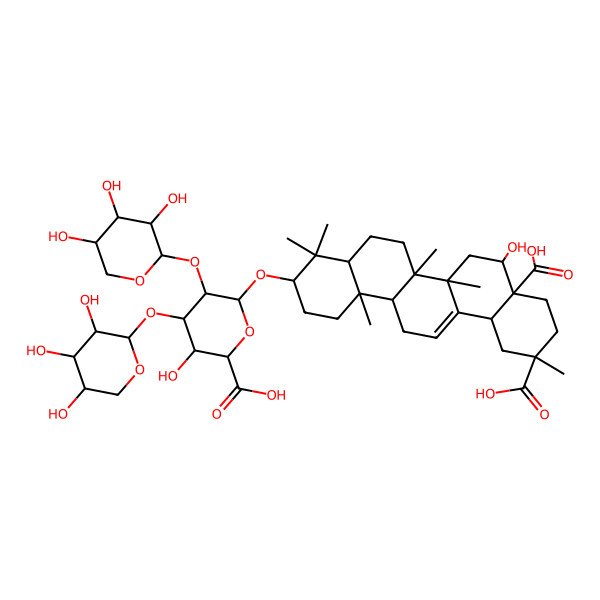 2D Structure of 10-[6-Carboxy-5-hydroxy-3,4-bis[(3,4,5-trihydroxyoxan-2-yl)oxy]oxan-2-yl]oxy-5-hydroxy-2,6a,6b,9,9,12a-hexamethyl-1,3,4,5,6,6a,7,8,8a,10,11,12,13,14b-tetradecahydropicene-2,4a-dicarboxylic acid