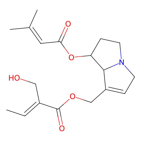 2D Structure of [(7R,8R)-7-(3-methylbut-2-enoyloxy)-5,6,7,8-tetrahydro-3H-pyrrolizin-1-yl]methyl (E)-2-(hydroxymethyl)but-2-enoate