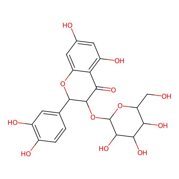2D Structure of 2-(3,4-dihydroxyphenyl)-5,7-dihydroxy-3-[(3R,4S,5S,6R)-3,4,5-trihydroxy-6-(hydroxymethyl)oxan-2-yl]oxy-2,3-dihydrochromen-4-one