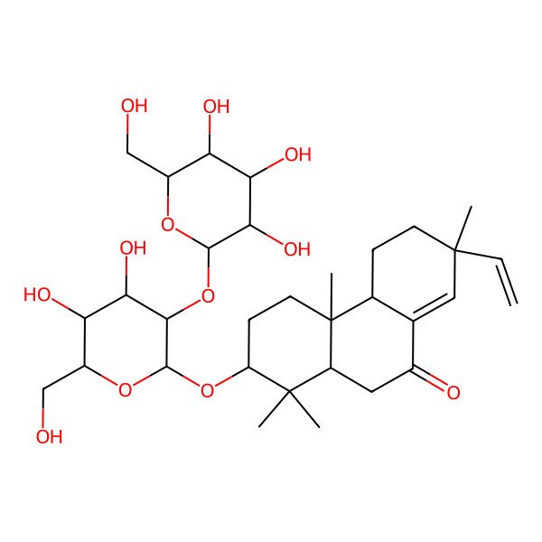 2D Structure of 2-[4,5-Dihydroxy-6-(hydroxymethyl)-3-[3,4,5-trihydroxy-6-(hydroxymethyl)oxan-2-yl]oxyoxan-2-yl]oxy-7-ethenyl-1,1,4a,7-tetramethyl-2,3,4,4b,5,6,10,10a-octahydrophenanthren-9-one