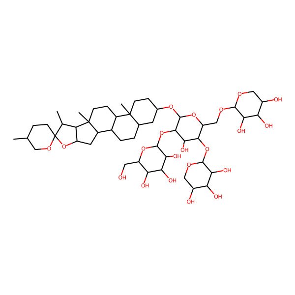 2D Structure of 2-(Hydroxymethyl)-6-[4-hydroxy-2-(5',7,9,13-tetramethylspiro[5-oxapentacyclo[10.8.0.02,9.04,8.013,18]icosane-6,2'-oxane]-16-yl)oxy-5-(3,4,5-trihydroxyoxan-2-yl)oxy-6-[(3,4,5-trihydroxyoxan-2-yl)oxymethyl]oxan-3-yl]oxyoxane-3,4,5-triol