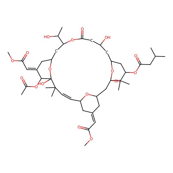 2D Structure of [12-Acetyloxy-1,11,21-trihydroxy-17-(1-hydroxyethyl)-5,13-bis(2-methoxy-2-oxoethylidene)-10,10,26,26-tetramethyl-19-oxo-18,27,28,29-tetraoxatetracyclo[21.3.1.13,7.111,15]nonacos-8-en-25-yl] 3-methylbutanoate